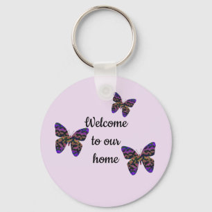 Welcome to Our Home Bright Butterfly Guest Key Ring