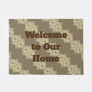 Welcome to Our Home Brown Diagonal Stripe Pattern Doormat