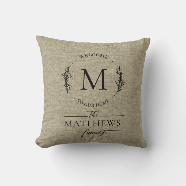 Welcome to Our Home Farmhouse Style Family Name  Cushion (Front)
