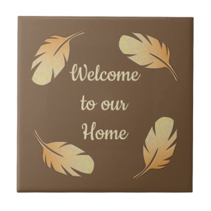 Welcome to Our Home Feather Pattern Autumn Colours Tile