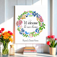 Welcome to our Home Green Black Floral Typography