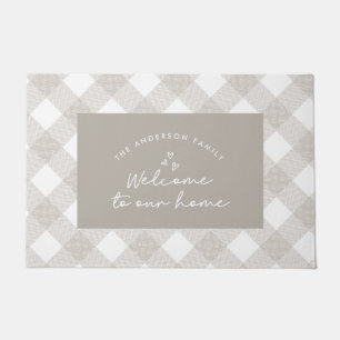 Welcome to our home modern script natural buffalo doormat