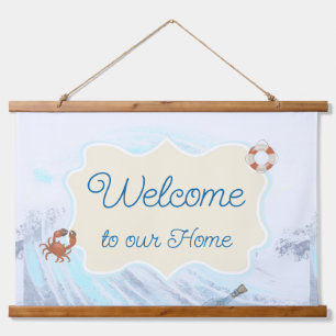 Welcome to our Home Personalised Text Ocean Theme Hanging Tapestry