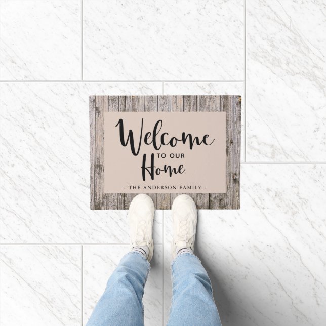 Welcome To Our Home Rustic Wood Doormat (Indoor)