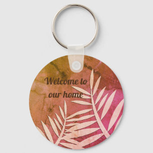 Welcome to Our Home Vacation Rental Marbled Pink Key Ring