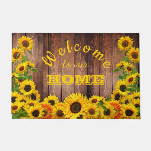 Welcome to our Home Yellow Sunflowers Rustic Wood Doormat