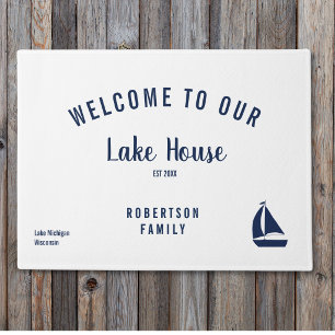 Welcome To Our Lake House Family Name Nautical Doormat