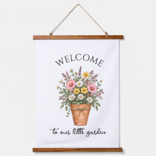 Welcome to Our Little Garden Watercolor Floral Flo Hanging Tapestry