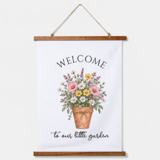 Welcome to Our Little Garden Watercolor Floral Flo Hanging Tapestry