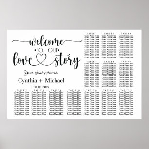 Welcome to our Love Story 13 Table Wedding Seating Poster
