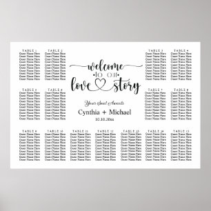 Welcome to our Love Story 15 Table Wedding Seating Poster