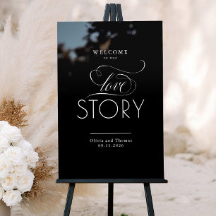 Welcome To Our Love Story Black Wedding Welcome Acrylic Sign