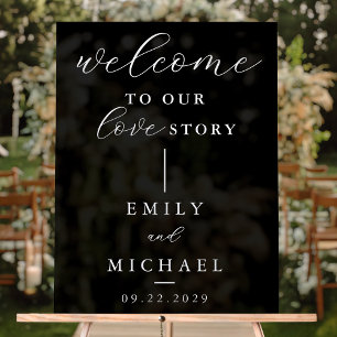 Welcome To Our Love Story Elegant Modern Wedding Acrylic Sign