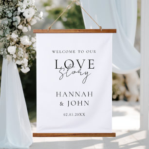 Welcome to our Love-Story! Elegant Modern Wedding Hanging Tapestry