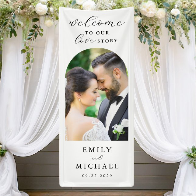 Welcome To Our Love Story Elegant Photo Wedding Banner (Creator Uploaded)