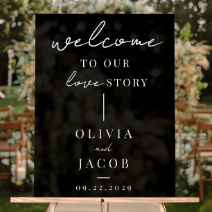 Welcome To Our Love Story Modern Wedding Acrylic Sign