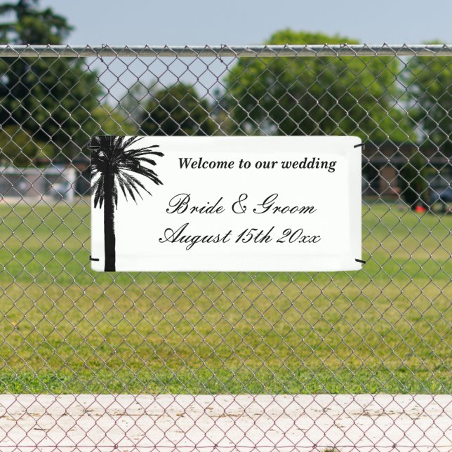 Welcome to our palm tree beach wedding custom banner (Insitu)