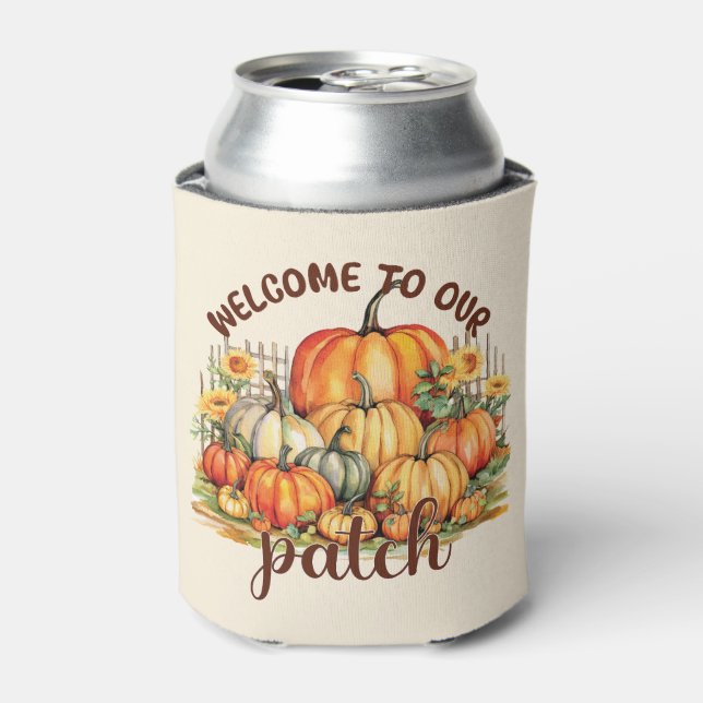 Welcome to Our Patch – Cosy Pumpkin Patch Can Cooler (Can Front)