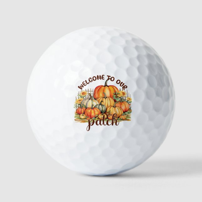 Welcome to Our Patch – Cosy Pumpkin Patch Golf Balls (Front)