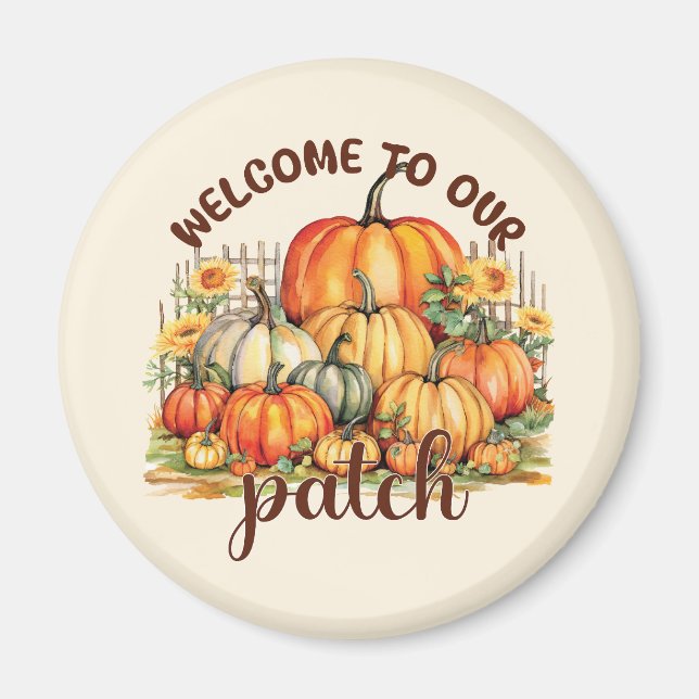 Welcome to Our Patch – Cosy Pumpkin Patch Magnet (Front)