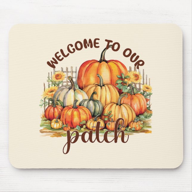 Welcome to Our Patch – Cosy Pumpkin Patch Mouse Pad (Front)
