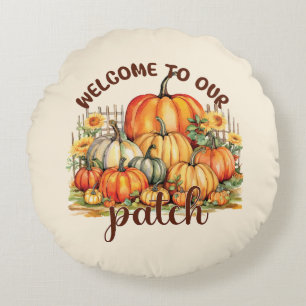 Welcome to Our Patch – Cosy Pumpkin Patch Round Cushion