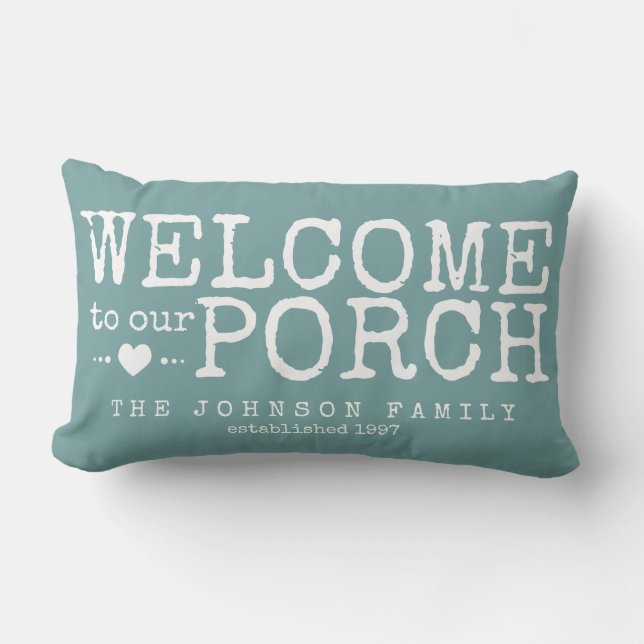 Welcome to our Porch Custom Family | Aqua & White Outdoor Cushion (Front)