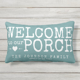 Welcome to our Porch Custom Family   Aqua & White Outdoor Cushion