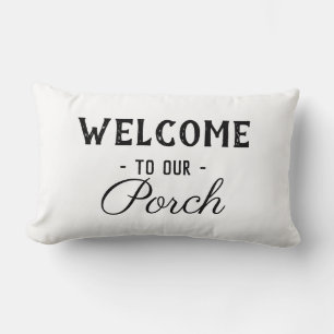 Welcome to our Porch custom text vintage rustic Lumbar Cushion