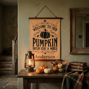 Welcome to our pumpkin patch personalised hanging tapestry