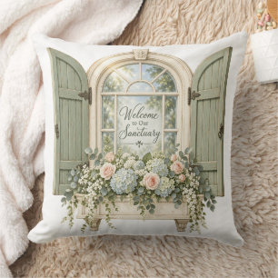 Welcome to Our Sanctuary Sage Shutter Window Cushion