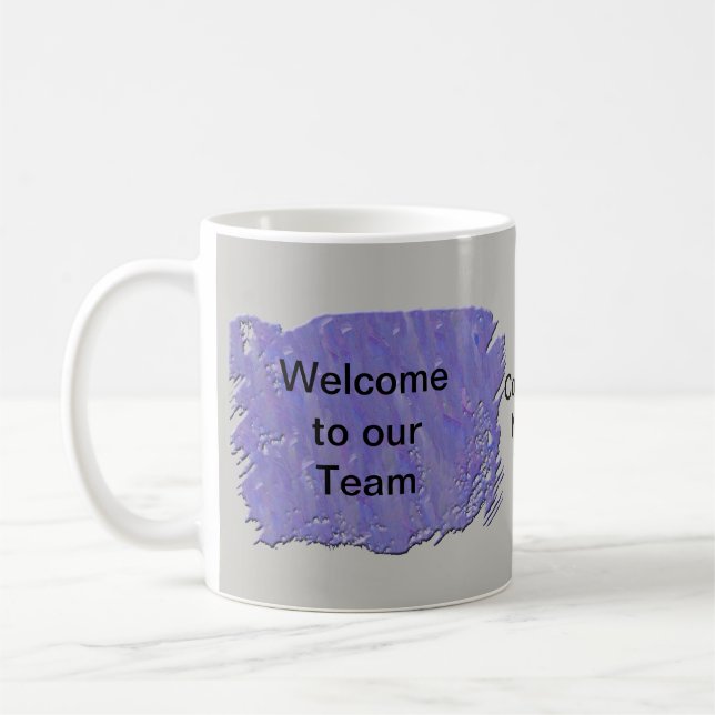 Welcome to Our Team Abstract Purple Grey Coffee Mug (Left)