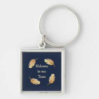 Welcome to Our Team Navy Feather Circle Nature Key Ring
