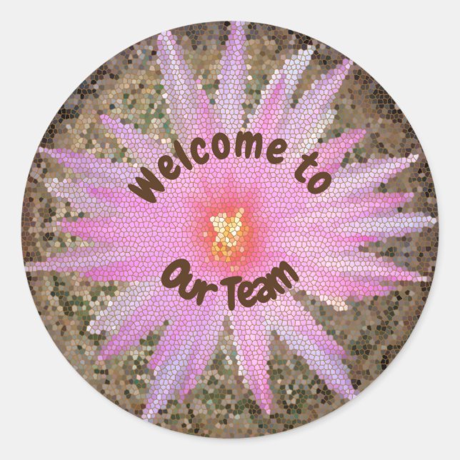 Welcome to Our Team Pink Mosaic Cactus Southwest Classic Round Sticker (Front)