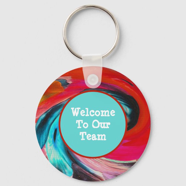 Welcome To Our Team Vivid Swirled Tie Dye Employee Key Ring (Front)