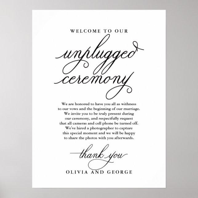 Welcome to our unplugged ceremony sign (Front)
