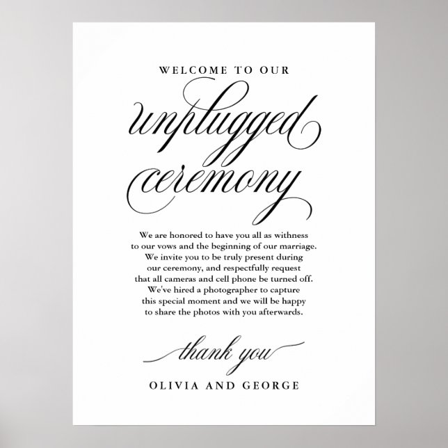 Welcome to our unplugged ceremony sign (Front)