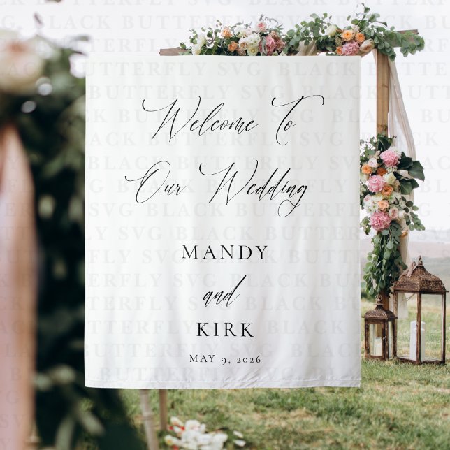 Welcome to Our Wedding Backdrop Banner Elegant  Tapestry (Welcome Wedding Backdrop banner)