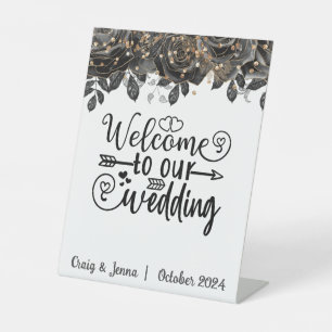 Welcome to our Wedding Black Rose Custom Pedestal Sign