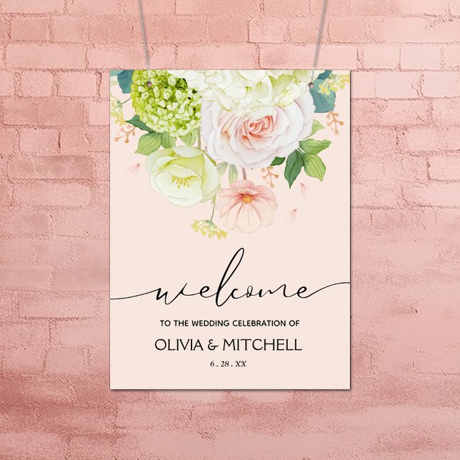 Welcome to Our Wedding Blush Pink Poster (Flowers on Blush Pink Wedding Welcome Poster - INSTANT DOWNLOAD or PRINTED (framed, too))