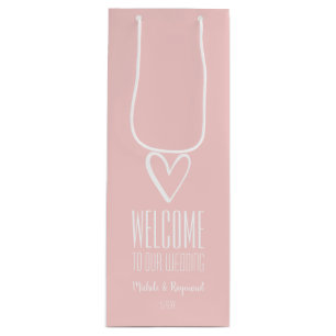 Welcome to Our Wedding Blush Pink Wine Gift Bag