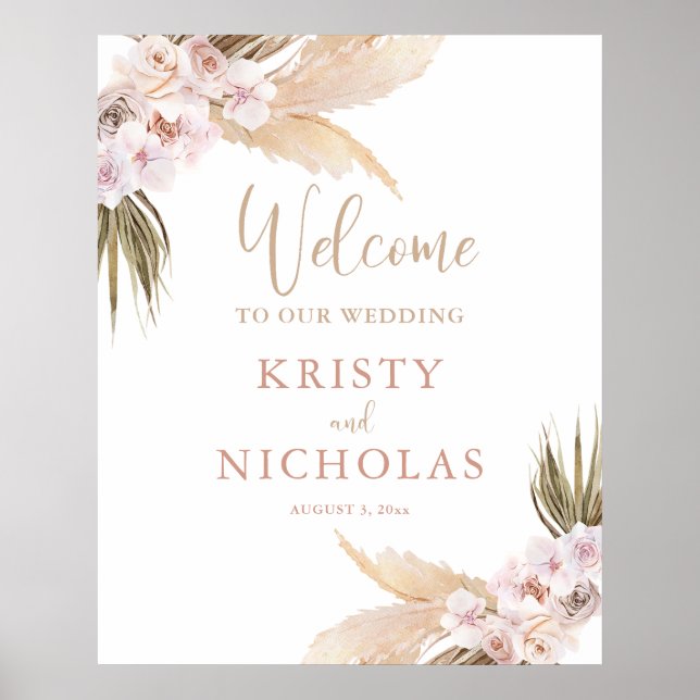 Welcome to our wedding boho pampas grass  poster (Front)