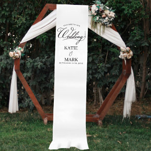Welcome To Our Wedding Calligraphy Fabric Sign Medium Table Runner
