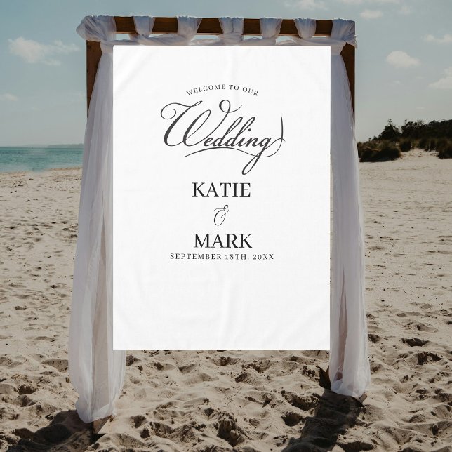 Welcome To Our Wedding Calligraphy Fabric Sign  Tablecloth (Welcome To Our Wedding Calligraphy Fabric Sign Tablecloth)