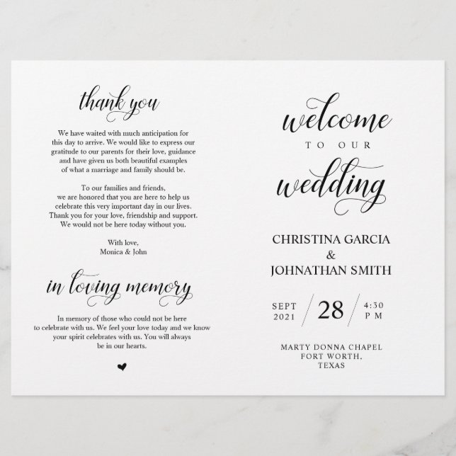 Welcome to our Wedding Ceremony, Foldable Program (Front)