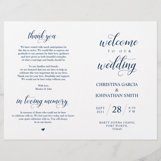 Welcome to our Wedding Ceremony, Foldable Program (Front)