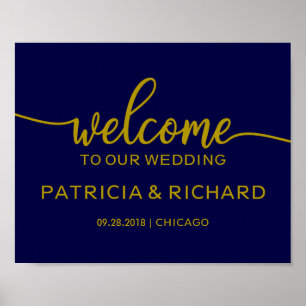 Welcome to our Wedding Chic Gold Navy Blue Sign