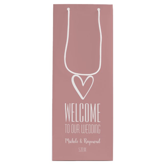 Welcome to Our Wedding Dusty Rose Wine Gift Bag (Front)