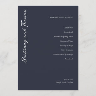 WELCOME TO OUR WEDDING Elegant Navy Blue Serif Programme