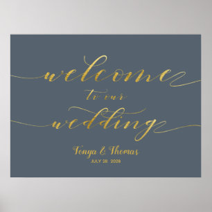 Welcome To Our Wedding Gold Swash Calligraphy Sign